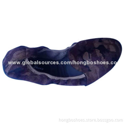 Loafer shoes, pony hair leather upper, pointed toe, elastic, leather insole, foldable rubber sole